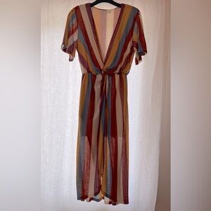 All in Favor Striped Maxi Dress XS Knot Waist Boho Summer Dress
